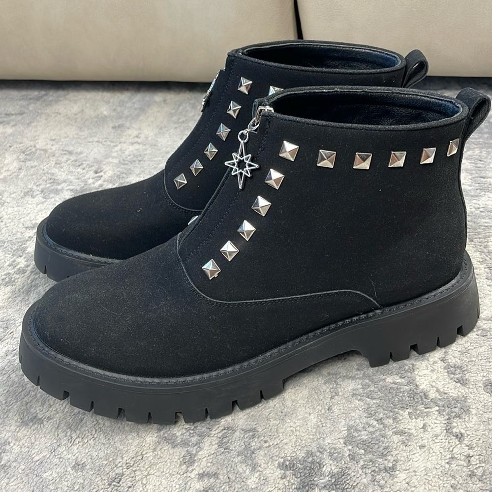 New Hidden Gems Rockstud Riot Combat Ankle Boots Black Goth Emo Sz 13
